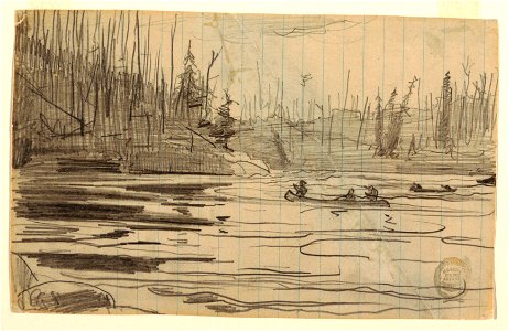 Drawing, Canoes on Lake, ca. 1897 (CH 18174591). Free illustration for personal and commercial use.