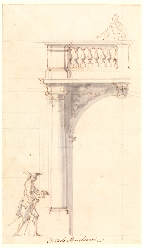 Drawing, Design for left half of a portal with balcony, 1725–50 (CH 18114331)