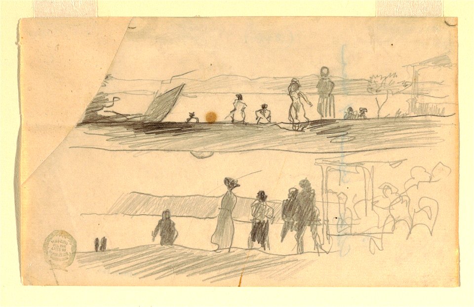 Drawing, Figures Looking Overlooking a Bay, ca. 1895 (CH 18174693)