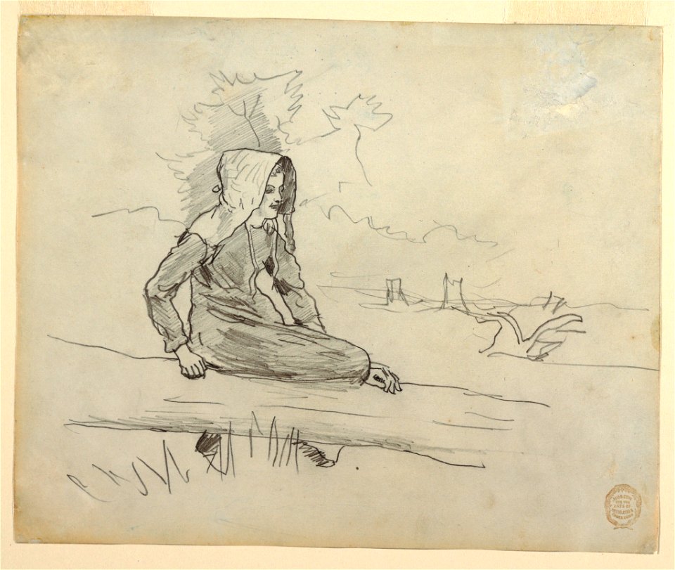 Drawing, Girl Seated on a Tree Trunk, 1879 (CH 18175271)