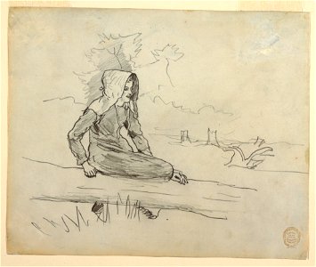 Drawing, Girl Seated on a Tree Trunk, 1879 (CH 18175271). Free illustration for personal and commercial use.