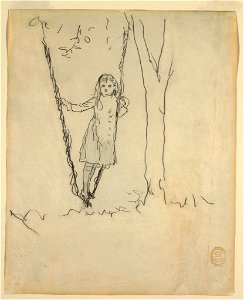 Drawing, Girl Standing in a Swing, 1879 (CH 18175253). Free illustration for personal and commercial use.
