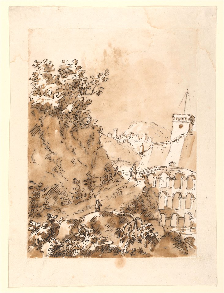 Drawing, Landscape with Mountain Town, 1760–80 (CH 18128073-2)