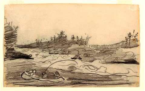Drawing, Fishermen in the Rapids, probably 1897 (CH 18174605). Free illustration for personal and commercial use.