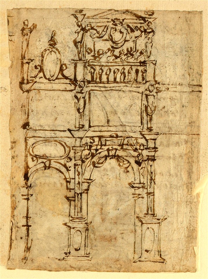 Drawing, Page from a Sketchbook Recto- Elevation of a Wall Verso- Judith with Head of Holfernes, ca. 1590 (CH 18117733)