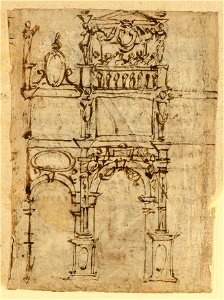 Drawing, Page from a Sketchbook Recto- Elevation of a Wall Verso- Judith with Head of Holfernes, ca. 1590 (CH 18117733)