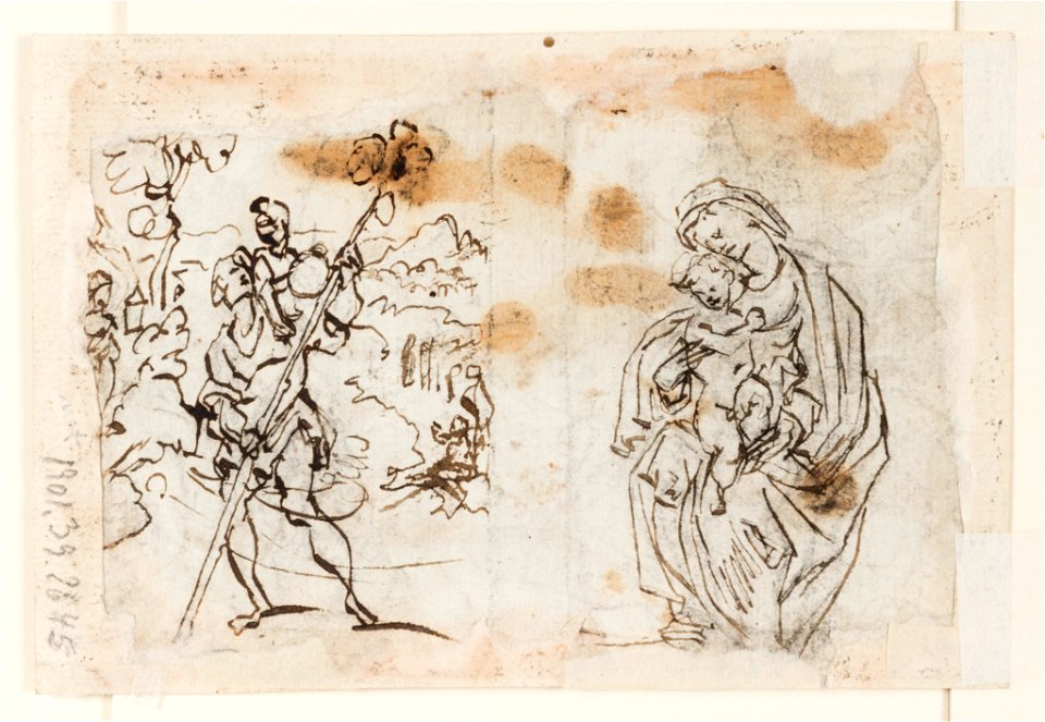 Drawing, Page of a drawing book; St. Christopher; Mary and the Child; Lucifer Appearing to Dante and Virgil, ca. 1590 (CH 18117813-2)