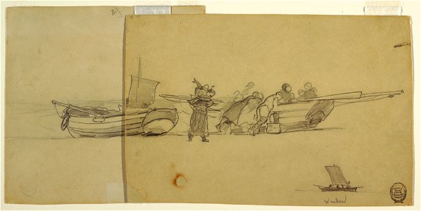 Drawing, Men and Women Unloading a Fishing Dory, Cullercoats, England, 1881–82 (CH 18174249)