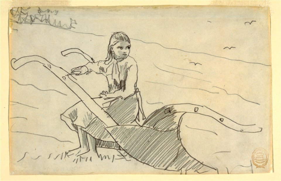 Drawing, Girl Seated on a Plough, 1879 (CH 18175305)
