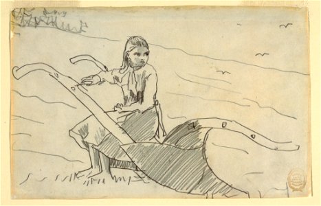 Drawing, Girl Seated on a Plough, 1879 (CH 18175305). Free illustration for personal and commercial use.