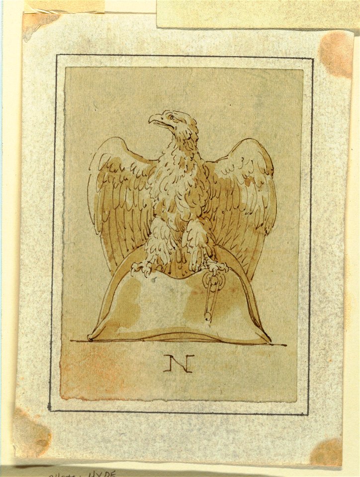 Drawing, Project- Eagle displayed, with inverted wings, standing upon a French bicorne hat, ca. 1800 (CH 18546595)
