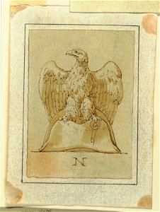Drawing, Project- Eagle displayed, with inverted wings, standing upon a French bicorne hat, ca. 1800 (CH 18546595)