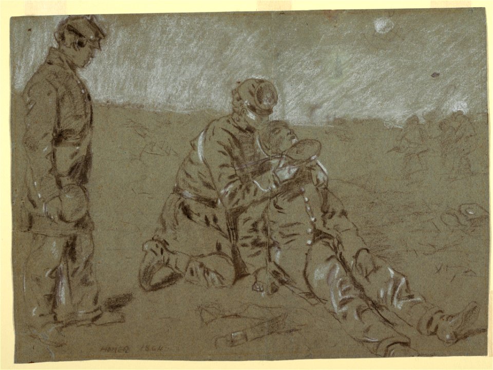 Drawing, Soldier Giving Water to a Wounded Companion, 1864 (CH 18173671-2)