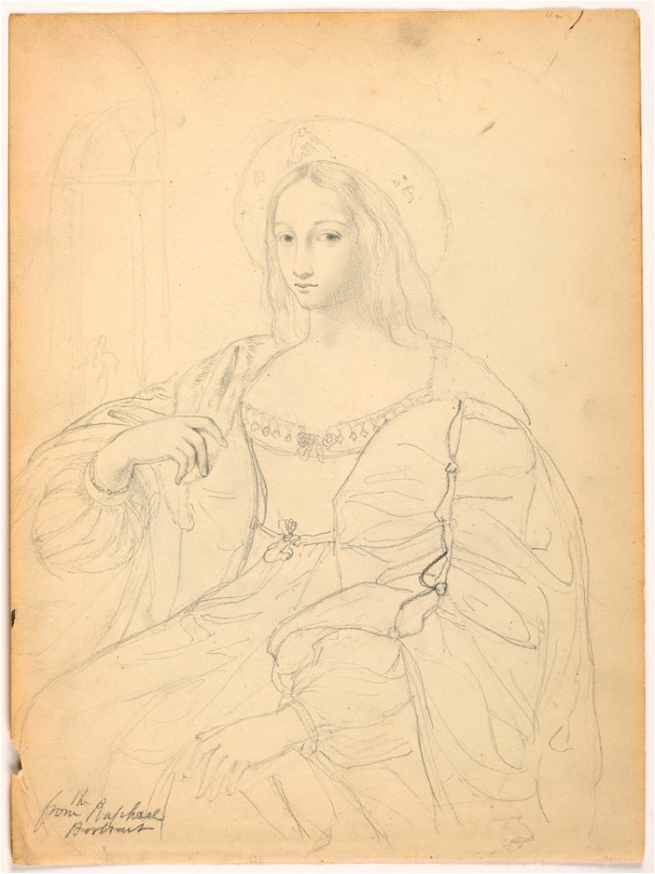 Drawing, Seated Figure in Court Dress After Raphael's Portrait Jeanne D'Aragon; Verso- Landscape, 1844 (CH 18566905)