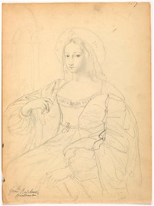 Drawing, Seated Figure in Court Dress After Raphael's Portrait Jeanne D'Aragon; Verso- Landscape, 1844 (CH 18566905)
