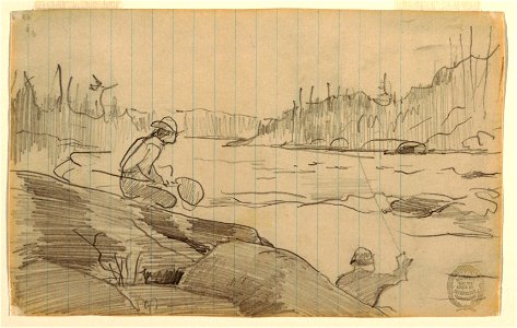 Drawing, Men Fishing with a Rod and Net, ca. 1897 (CH 18174541). Free illustration for personal and commercial use.