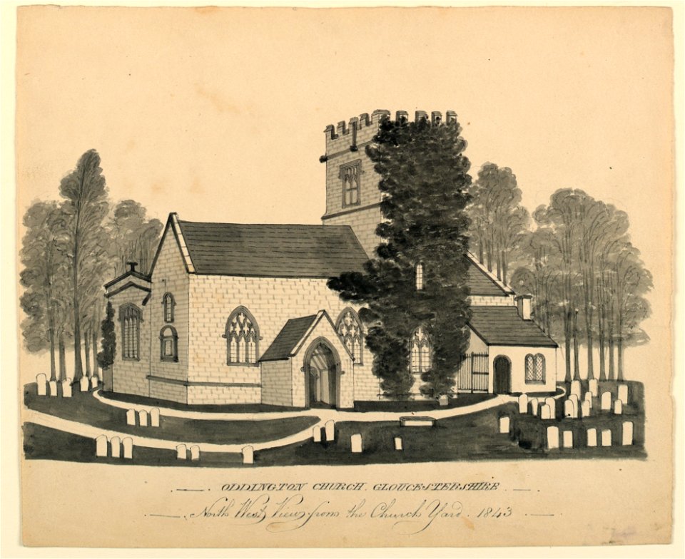 Drawing, Oddington Church Yard, Gloucestershire, North West View, 1843 (CH 18604891)