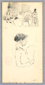 Drawing, Scene with Donkey and Two Figures; Woman Holding a Fan, 1882 (CH 18139815)