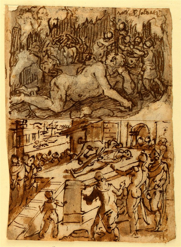 Drawing, Sketchbook Page with Blinding of Cyclops, ca. 1590 (CH 18109595)