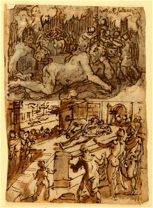 Drawing, Sketchbook Page with Blinding of Cyclops, ca. 1590 (CH 18109595)