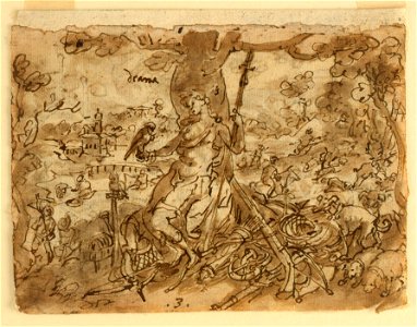 Drawing, Sketchbook page- Pearl Fishing; recto, Diana, ca. 1590 (CH 18117949)