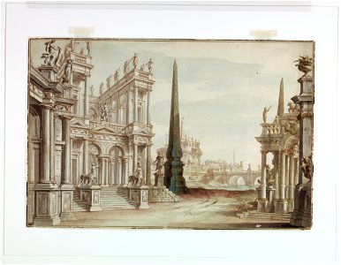 Drawing, Stage Design, Fantasy of Rome with the Castel Sant 'Angelo, the Ponte Elio and the Centaurs Aristens and Pappias, ca. 1740 (CH 18357091)