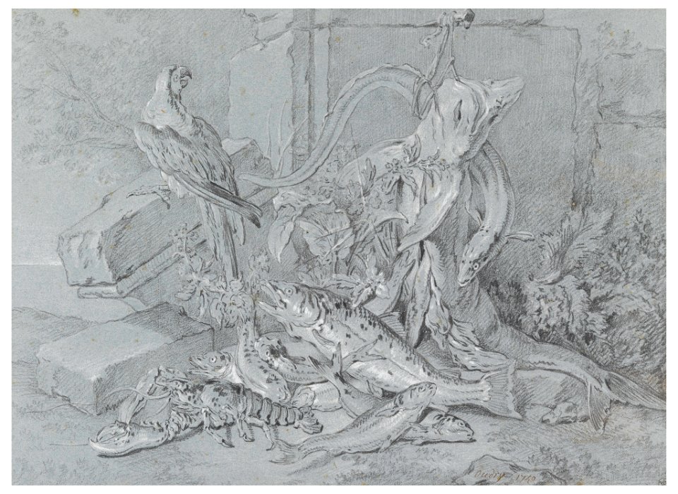 Drawing, Still-life with Fish and Parrot, 1740 (CH 18353861)