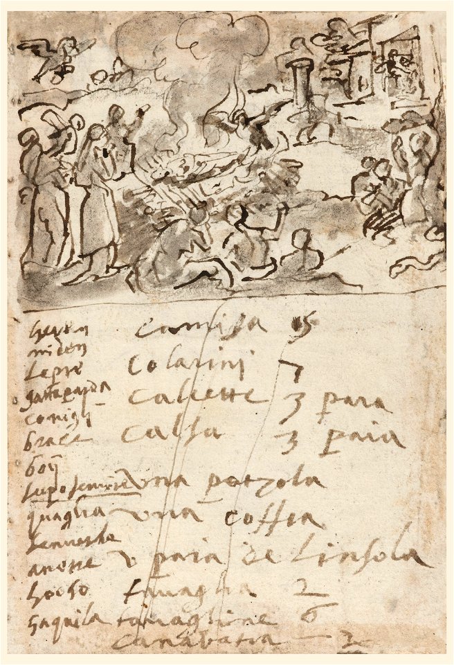 Drawing, Sketchbook Page with Cremation Scene, ca. 1590 (CH 18109539-3)