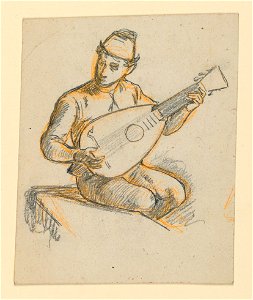 Drawing, Seated boy playing a lute, ca. 1890 (CH 18404407)
