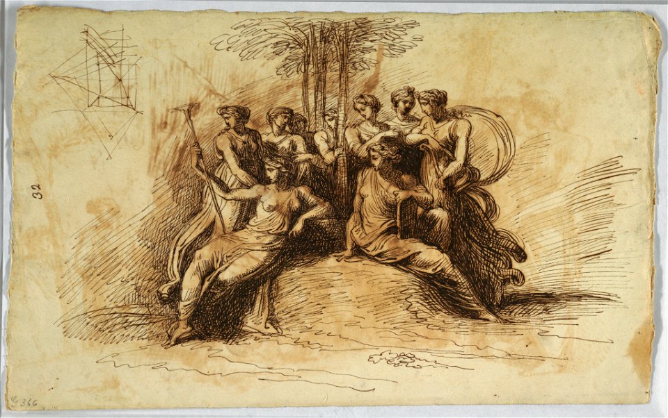 Drawing, Self-Portrait of Felice Giani; recto- Muses Seated Beneath a Tree, late 18th–early 19th century (CH 18113347)