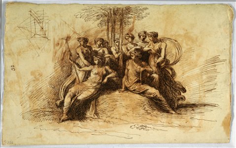 Drawing, Self-Portrait of Felice Giani; recto- Muses Seated Beneath a Tree, late 18th–early 19th century (CH 18113347)