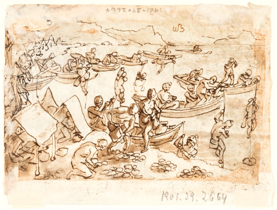 Drawing, Sketchbook page- Pearl Fishing; recto, Diana, ca. 1590 (CH 18117949-2)