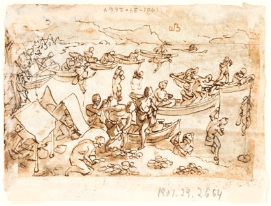 Drawing, Sketchbook page- Pearl Fishing; recto, Diana, ca. 1590 (CH 18117949-2)