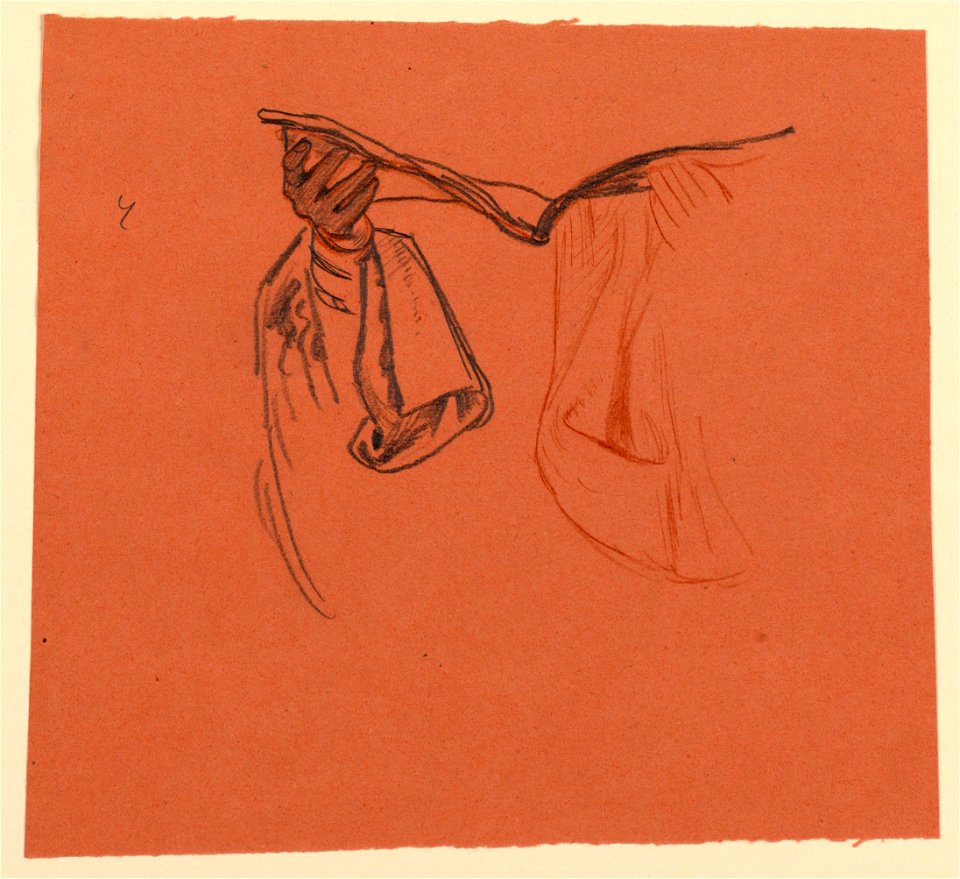 Drawing, study for hands holding an open book with drapery from clothing, ca. 1890 (CH 18404437)