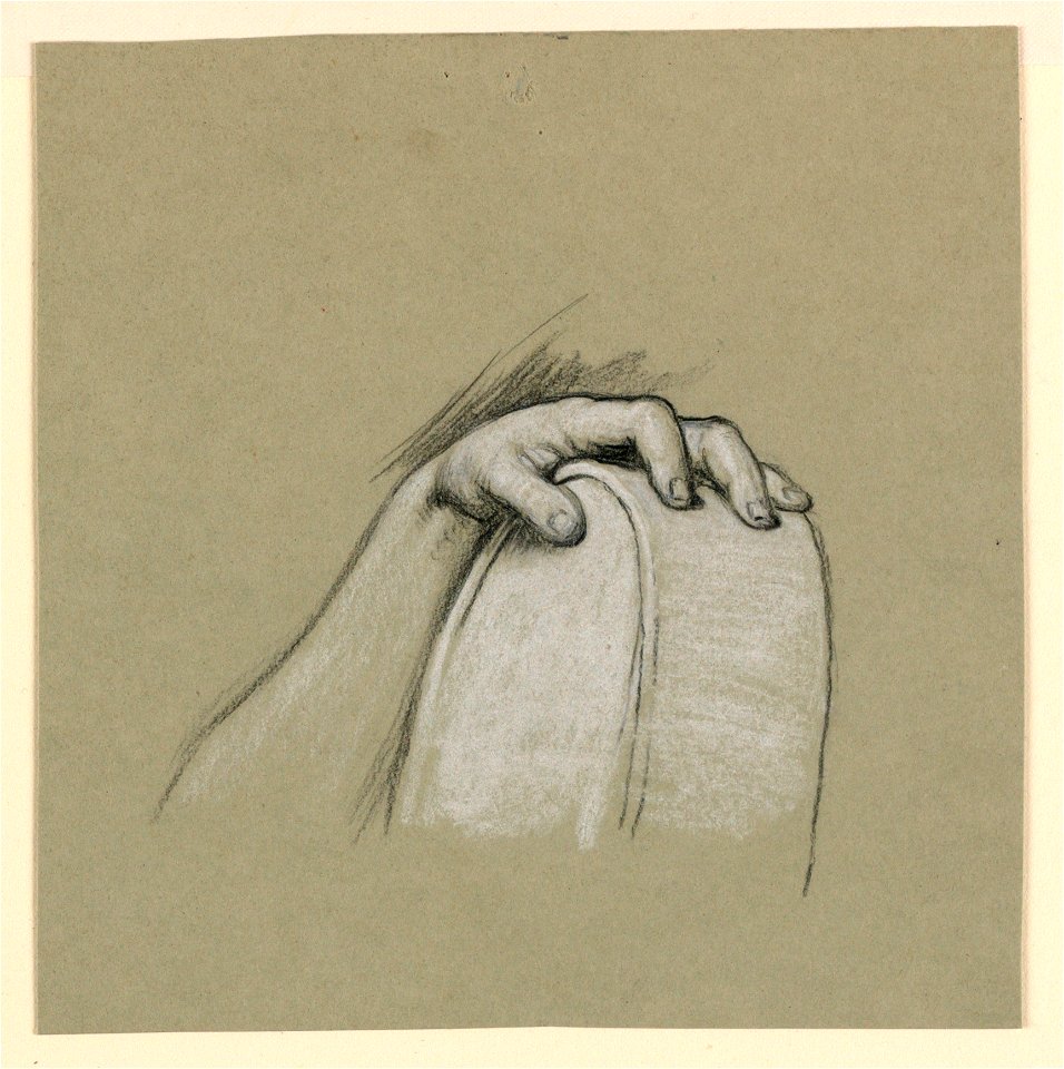 Drawing, study of left hand resting on a circular object, ca. 1885 (CH 18404377)