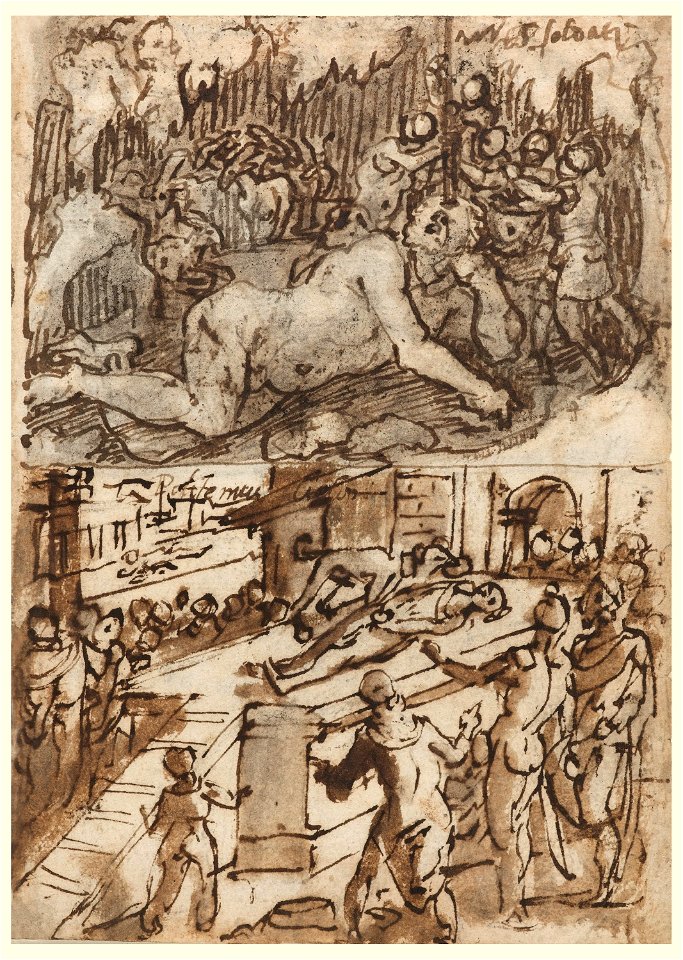 Drawing, Sketchbook Page with Blinding of Cyclops, ca. 1590 (CH 18109595-3)