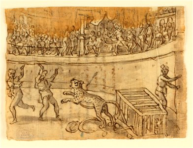 Drawing, Sketchbook Page- Tiger Killed by Emperor Commodus in Amphitheater, ca. 1590 (CH 18109667)