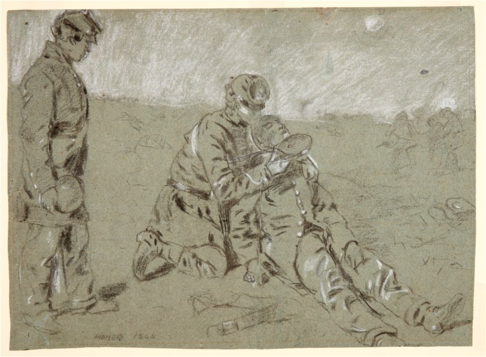 Drawing, Soldier Giving Water to a Wounded Companion, 1864 (CH 18173671)