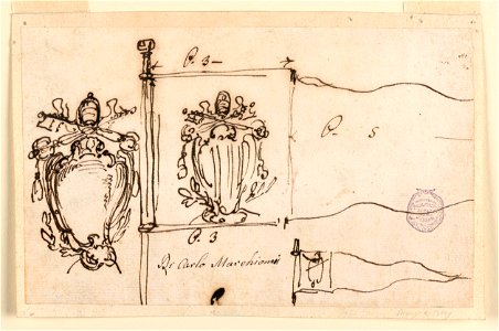 Drawing, Three sketches for a standard of Pope Benedict XIV, 1740–58 (CH 18114785-2)