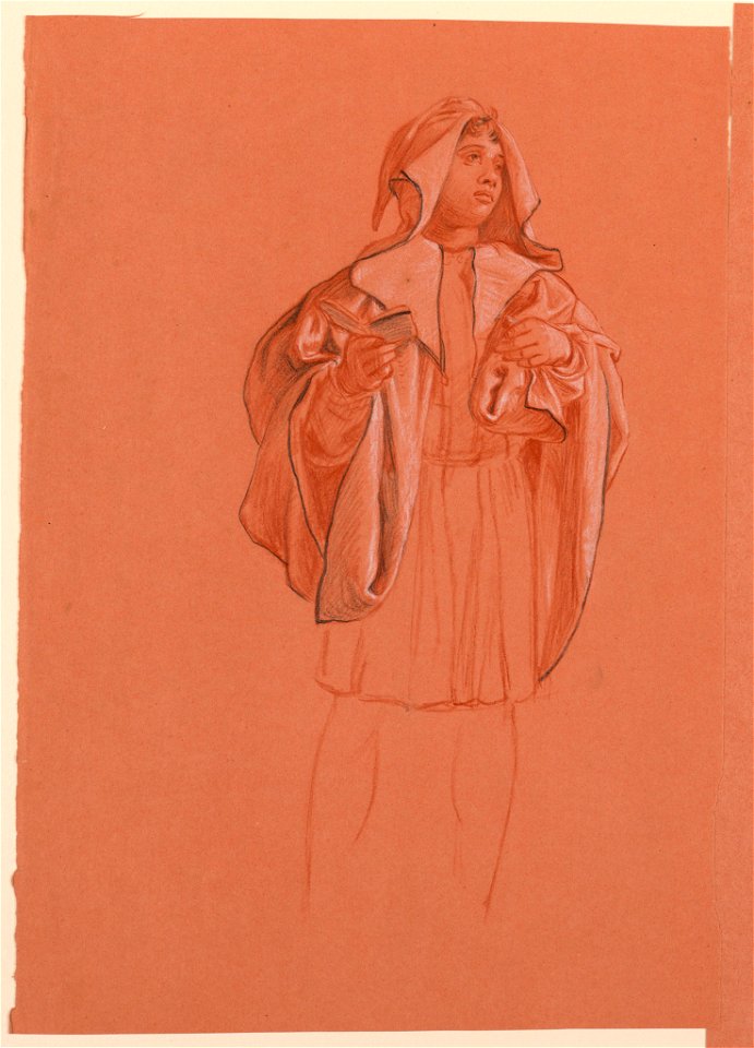 Drawing, study of a figure in a hooded costume, ca. 1885 (CH 18404387)