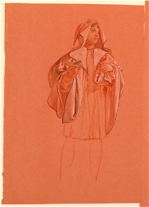 Drawing, study of a figure in a hooded costume, ca. 1885 (CH 18404387)