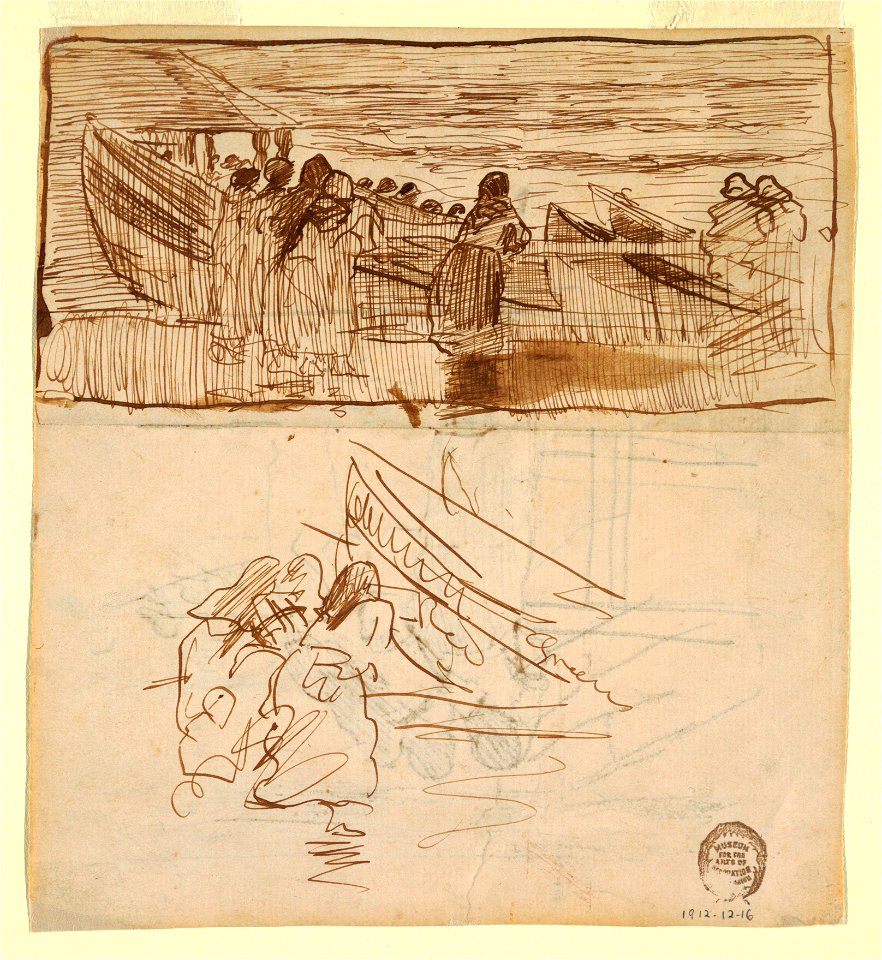 Drawing, Two Studies of Women Watching the Launching of Dories, Cullercoats, England, 1881 (CH 18174017)