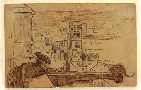 Drawing, View of Paris with a Parapet of Notre Dame Cathedral Tower, 1867 (CH 18175213)