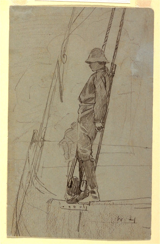 Drawing, Young Man Leaning Against Sailboat Rigging, probably 1861–62 (CH 18173705)