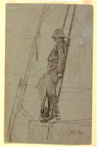 Drawing, Young Man Leaning Against Sailboat Rigging, probably 1861–62 (CH 18173705)