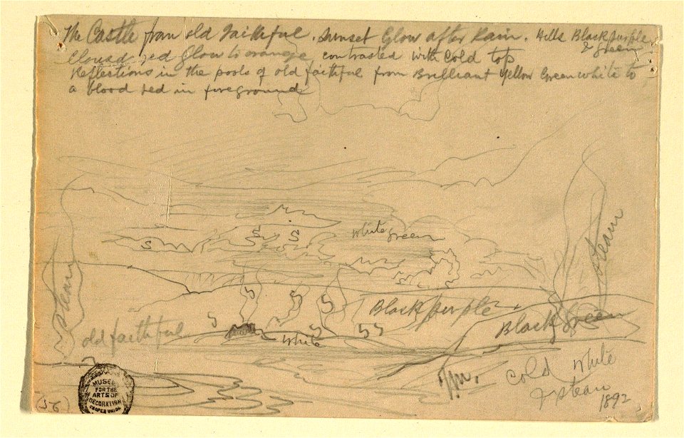 Drawing, The Castle from Old Faithful, Yellowstone Park, 1892 (CH 18189779)