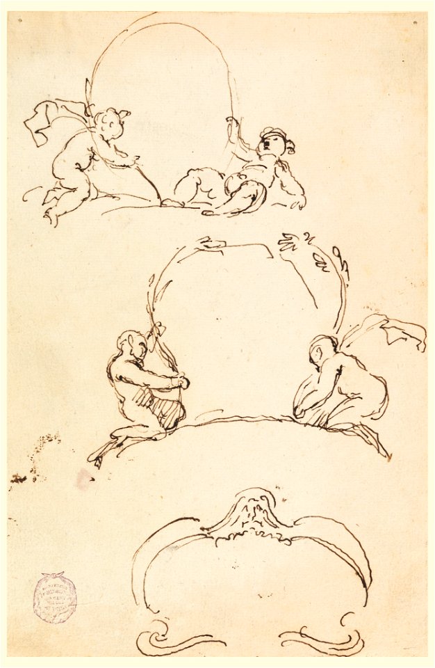 Drawing, Three sketches of cartouches, before 1775 (CH 18114833)