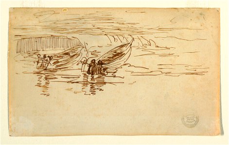 Drawing, Two Dories Being Launched, England, 1881 (CH 18174481)