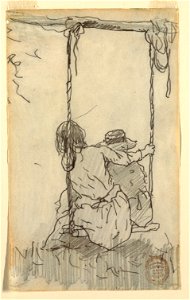 Drawing, Two Girls in a Swing, 1879 (CH 18175239). Free illustration for personal and commercial use.