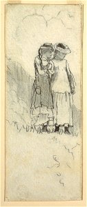 Drawing, Two Young Girls in a Field, 1879 (CH 18174749). Free illustration for personal and commercial use.